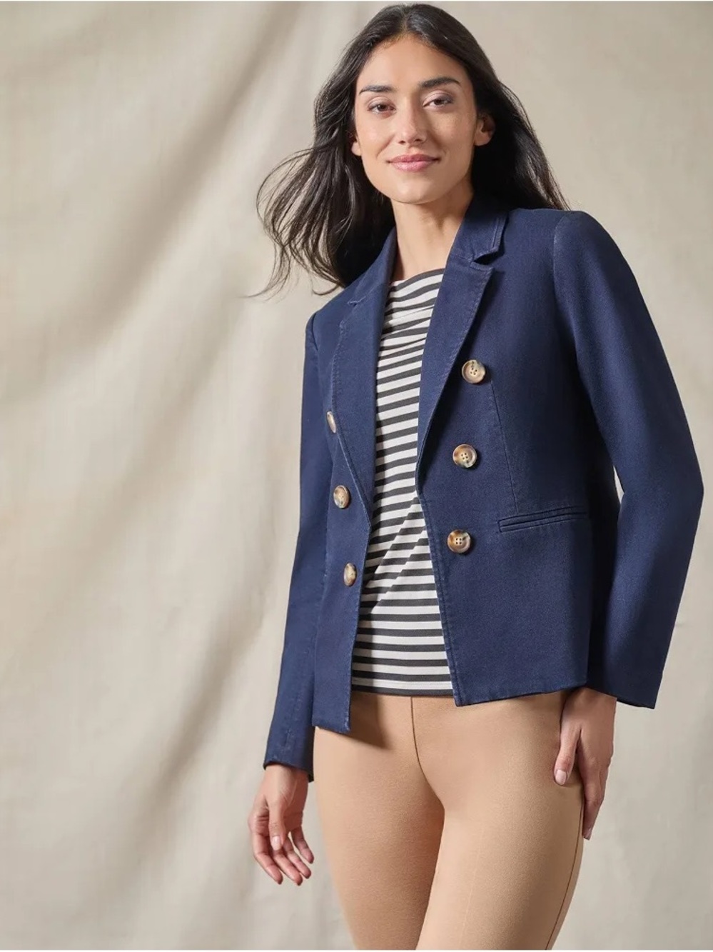 Jones New York Navy Double-Breasted Blazer with Gold Buttons